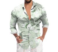2026 Mens Easter Fashion Digital 3D Printed Long Sleeve Button Down Shirt Top, Green, M