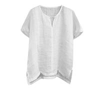 2026 Men's Large Size T-Shirt Summer V-Neck Cotton Linen Solid Color Comfortable Loose Simple Unisex Top Chic Fluid Breathable Lightweight Everyday Classic Streetwear Blouse Base