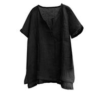 2026 Men's Large Size T-Shirt Summer V-Neck Cotton Linen Solid Color Comfortable Loose Simple Unisex Top Chic Fluid Breathable Lightweight Everyday Classic Streetwear Blouse Base