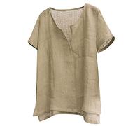 2026 Men's Large Size T-Shirt Summer V-Neck Cotton Linen Solid Color Comfortable Loose Simple Unisex Top Chic Fluid Breathable Lightweight Everyday Classic Streetwear Blouse Base