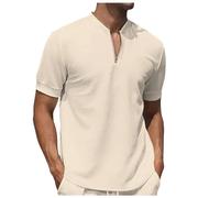 2026 Men's Sports T Shirt Short Sleeve Summer V-Neck Top with Zipper Neck Solid Color Casual Embossed Fashionable Classic Simple Comfortable Fit Loose Everyday Top Basic