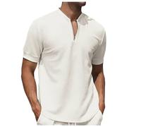2026 Men's Sports T Shirt Short Sleeve Summer V-Neck Top with Zipper Neck Solid Color Casual Embossed Fashionable Classic Simple Comfortable Fit Loose Everyday Top Basic