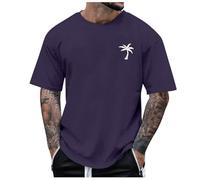 2026 Men's Summer Beach Little Tree Print T-Shirt Blouse Short Sleeve O Neck Tops T-Shirt Tops Men's Crop with Laces, Dark purple, XXL