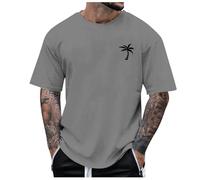 2026 Men's Summer Beach Little Tree Print T-Shirt Blouse Short Sleeve O Neck Tops T-Shirt Tops Men's Crop with Laces, darkgray, L
