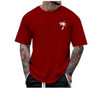 2026 Men's Summer Beach Little Tree Print T-Shirt Blouse Short Sleeve O Neck Tops T-Shirt Tops Men's Crop with Laces, red, XL