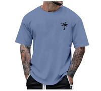 2026 Men's Summer Beach Little Tree Print T-Shirt Blouse Short Sleeve O Neck Tops T-Shirt Tops Men's Crop with Laces, blue, L