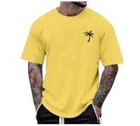 2026 Men's Summer Beach Little Tree Print T-Shirt Blouse Short Sleeve O Neck Tops T-Shirt Tops Men's Crop with Laces, yellow, XL