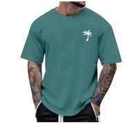 2026 Men's Summer Beach Little Tree Print T-Shirt Blouse Short Sleeve O Neck Tops T-Shirt Tops Men's Crop with Laces, Green, L