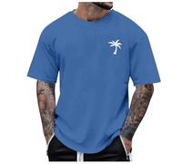 2026 Men's Summer Beach Little Tree Print T-Shirt Blouse Short Sleeve O Neck Tops T-Shirt Tops Men's Crop with Laces, sky blue, L6