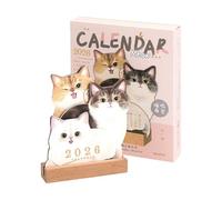 2026 Mini Desk Calendar With Wooden Base Cute Cat Theme Monthly Planner For Desktop Decoration (B, One Size)