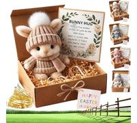 2026 Mini Pocket Rabbit Hug in a Box - Cute Tiny Bunny Plush for Emotional Support, Perfect Easter Basket Stuffer, With LED Light (Khaki)