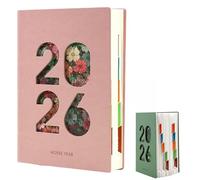 2026 Monthly Planner,A5 PU Leather Notebook with Thick Paper and Dividers,Desktop Planner for Academic Agenda Planning, Students, Teachers, Home Office, School (Pink)