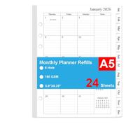 2026 Monthly Planner Refills, Two Pages Per Month,Jan 2026 to Dec 2026, A5 Size,5.8" x 8.25",6-Hole Punched