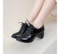 2026 Mother of The Bride Chunky Heel Carved Retro Toe Mary Jane Stilettos Soft Lining Patent Wedding Holiday Events Wide Fit Heels Women Cushioned Insole Office Work (5) Black