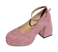 2026 Mother of The Bride Women Chunky Block High Heel Kitten Heels Faux Leather Wide Fit Evening, Party Interview Satin Ankle Strap Bridesmaid Wedding (10) Pink