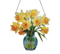 2026 Mother's Day Gift Sun Catcher Stained Glass with Eternal Daffodils in a Vase - Birth Flowers for Hanging on for Mum, Grandma Garden Lovers (A, One Size)
