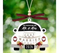 2026 Mr and Mrs Gifts for Couples, Wedding Car Shape Wooden Hanging Ornament Rustic Wedding Gifts Just Married Keepsake for Bride and Groom