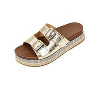 2026 Ms. Europe and The States Summer Soft Bottom Chain Flat Bottom Word Slippers Female Stone Pattern Beach Sandals Drag Gold