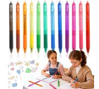 2026 Multi-Color Erasable Gel Pens - 12 Vibrant Colors, Thermo-sensitive Gel Pens for Writing Colouring, 0.7mm Rub Out Pens with Rubbers on the End (1Set)