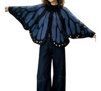 2026 Multicolor Monarch Butterfly Knit Cardigan, Open Front The Crochet Monarch Butterfly Cardigan/Sweater Boho Knit Coverup (Blue,One Size)
