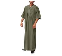2026 Muslim Dress for Men, Muslim Robe, Arabic Medium Robe, Long Sleeve, Embroidered Pocket, Long Shirt, Robe, Coat, Shirt, Men's Prayer Clothes Shirt with Chain Men, Green, XXL