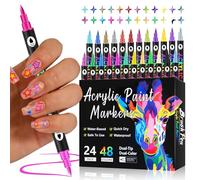 2026 Nail Art Pens for Painting Nails, 24 Pack 48 Colors Dual Tip Acrylic Paint Markers, Water-Based Quick-Dry Long Lasting Nail Art Markers, Acrylic Paint Pens for Home & Salon, DIY Crafts Draw Tool