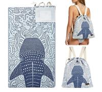 2026 New 2 in 1 Convertible Towel Bag Backpack - Oversized Sand Free Microfiber Beach Towel Backpack with Inner Zip Pocket - Lightweight Quick Dry Travel Beach Blanket Bag (Blue Whale Shark)