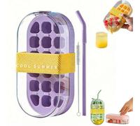 2026 New 2 in 1 Ice Cube Bottle with Straw,Portable Reusable Silicone 2 in 1 Touch-Free ICES Cube Tray,Cup with Built-in Ice Tray,Water Bottle with Lid and Bin Easy ICES Release for Juice,Coffee