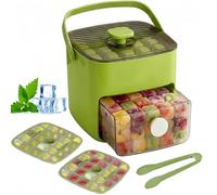 2026 New 2-in-1 Large Capacity Ice Maker & Storage Bin Set, Double-Deck Portable Plastic Ice Cubes Trays for Freezer, Easy Press Release 48 Ice Cube Moulds for Drinks, Cocktails, Parties (Green)