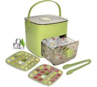 2026 New 2-in-1 Large Capacity Ice Maker & Storage Bin Set, Easy Press Ice Maker, Double-Deck Portable Plastic Ice Cubes Trays, Easy Press Release 48 Ice Cube Moulds for Drinks, Parties (Green)