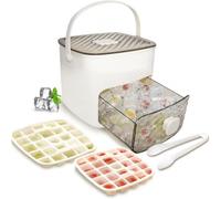 2026 New 2-in-1 Large Capacity Ice Maker & Storage Bin Set, Easy Press Ice Maker, Double-Deck Portable Plastic Ice Cubes Trays, Easy Press Release 48 Ice Cube Moulds for Drinks, Parties (White)