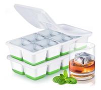 2026 New 3 in1 Ice Cube Trays with Lid, 2 Pack Stackable Silicone Ice Cube Molds for Freezer, Easy Release 16 Big Square Ice Trays for Whisky Cocktails (Green)