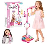 2026 New 4 in 1 Microphone Toy, Kids Microphone with Adjustable Stand, Speaker & LED Lights, Standing Microphone Karaoke Machine, Karaoke Toys Gift for Boys Girls Christmas Birthday (Pink)