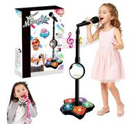 2026 New 4 in 1 Microphone Toy, Kids Microphone with Adjustable Stand, Speaker & LED Lights, Standing Microphone Karaoke Machine, Karaoke Toys Gift for Boys Girls Christmas Birthday (Black)