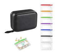 2026 New A8 Waterproof Pill Organizer Set with 7/14 Color-Pill Pouches, Large Weekly Travel Medicine Organizer, Portable Reusable Binder Design Zippered Pill Storage (Black, 7 Pouches)