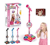 2026 New All-in-One Microphone Toy, Kids Microphone with Stand Adjustable, 5-in-1 Kid Star Microphones with Stand, with Music & Light, Speaker & Echo Effects, Christmas Birthday Gift (Pink)