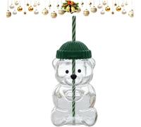 2026 New Bear Straw Cup, Cute Bear Straw Glass Mug with Leak-Proof Lid and Straw, for Coffee, Milk Tea, Beer, Juice, Wine, or Cocktails, Christmas Stocking Gifts (1PCS)