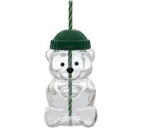 2026 New Bear Straw Cup with Lids and Straws 20oz, Cartoon Bear Shaped Glass Cup, Cute Mugs, Coffee Beer Wine Cocktail Drinks Glassware, Leak-Proof Lid