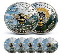 2026 New Bee Kind Positivity Commemorative Coin, Double-Sided Inspirational Bee Token with Kindness & Gratitude Message,Bee Kind Bee Happy Challenge Coin,Gift for Women, Men & Friends (5Pcs)