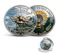 2026 New Bee Kind Positivity Commemorative Coin, Double-Sided Inspirational Bee Token with Kindness & Gratitude Message,Bee Kind Bee Happy Challenge Coin,Gift for Women, Men & Friends (1Pcs)