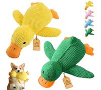 2026 New Calming Duck Toy for Dogs, Interactive Quacking Dog Toy with Quack Sound and Crinkle, Soft Plush Durable, Chew Doll with Squeaker for Pets Indoor and Outdoor (Yellow+Green, M: 32 * 28CM)