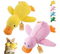 2026 New Calming Duck Toy for Dogs, Interactive Quacking Dog Toy with Quack Sound and Crinkle, Soft Plush Durable, Chew Doll with Squeaker for Pets Indoor and Outdoor (Yellow+Pink, M: 32 * 28CM)