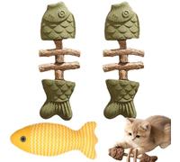2026 New Catnip and Silvervine Chew Toys for Cats, Natural Wooden Teeth Cleaning Stick, Fishbone-Shaped Cat Dental Toy for Chewing, Boredom Relief & Enrichment (2pcs, Catnip Flavor)