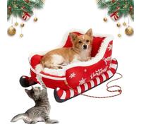 2026 New Christmas Sleigh Dog Bed, Christmas Cat Bed, Festive Cozy Insulated Nest for Winter Holiday Puppy Animal Calming Sleeping Cat Kitten Cold Weather Nights Cozy Indoor Rest (Small)
