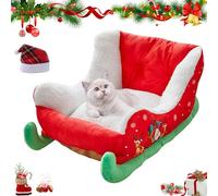 2026 New Christmas Sleigh Dog Bed, Funny Santa Sleigh Pet Warm Bed, Christmas Cat Bed, for Winter Holiday Puppy Animal Calming Sleeping Indoor Rest(M(25 * 18 * 13))