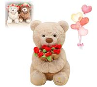 2026 New Christmas Teddy Bear with Bouquet, Teddy Bear Stuffed Animal with a Cute Bouquet of Flowers, Cute Teddys Bears Plush Toy with Red Rose for Girlfriend (White)
