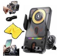 2026 New Cool Car Wireless Fast Charging Holder, 15W Fast Charging Automatic Clamping Car Charger & Air Vent Phone Mount, Electric Horizontal and Vertical Screen Rotation Adjustment (Black)