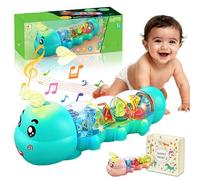 2026 New Crawling Toy, Caterpillar Design Tummy Time Toy with Light & Music Musical Light Up, Push and Pull Toys, Early Educational Interactive Musical CaterpillarToy Gift for Boys Girl (Blue)