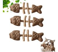 2026 New Creative Fish Bone Cat Dental Chew Toy -Natural Catnip & Silvervine Teeth Cleaning Stick,Fix Cat Dental Health,Durable Wooden Feline Tooth Care Tool,for Cats Teething and Stress (Brown-3Pcs)