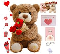 2026 New Cute Teddy Bear Plush Toy with Red Rose, Teddy Bear for Girlfriend with a Cute Bouquet of Flowers, Romantic TeddyBear Stuffed Animal for Kids Girlfriends Boyfrieds (Brown,40CM)